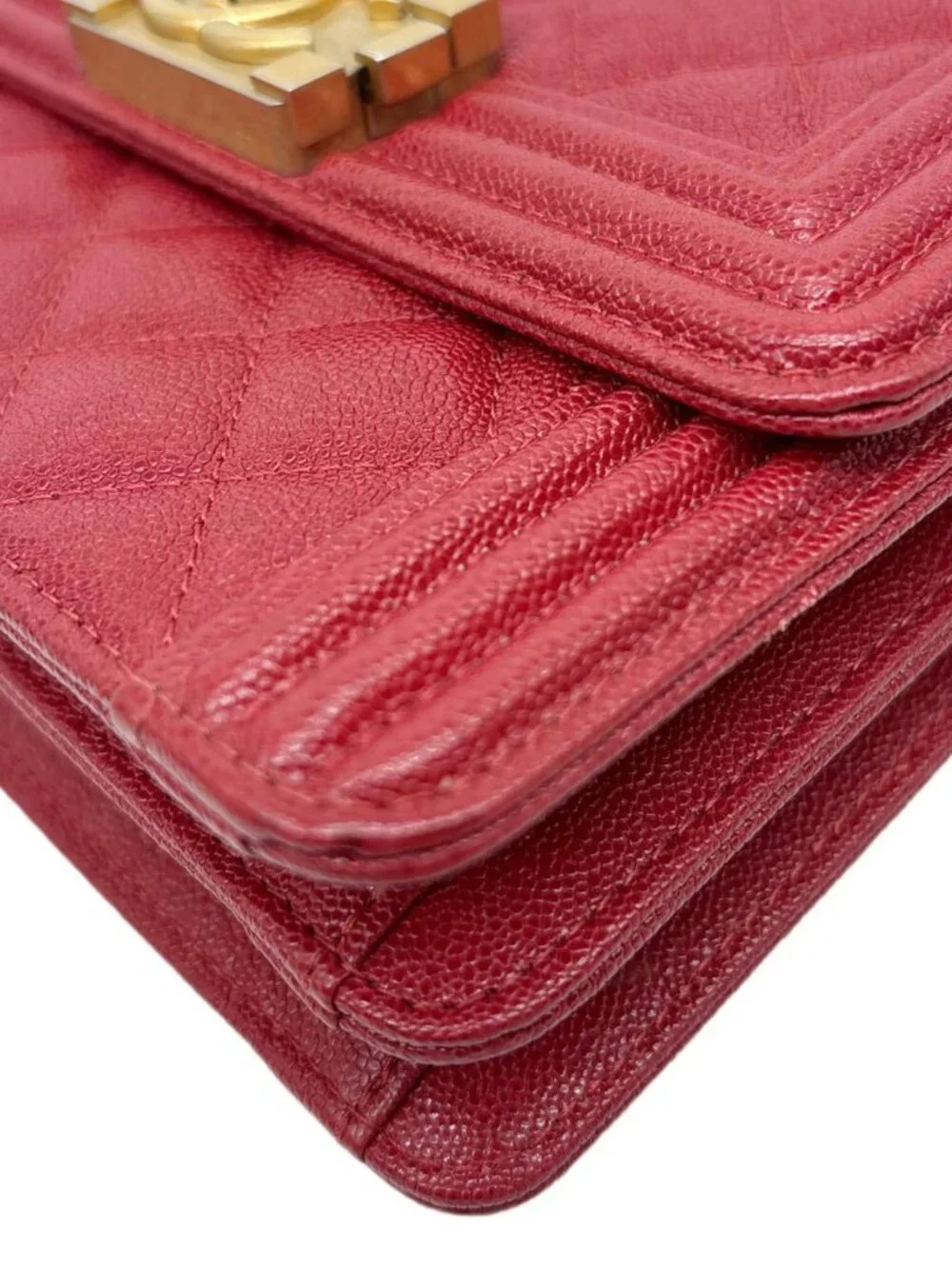 Chanel Boy Flap North South Quilted Caviar Leather Crossbody Bag Red